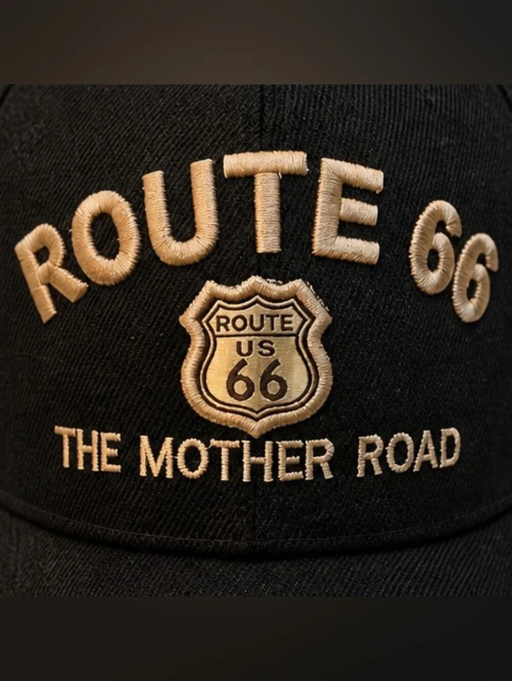Route 66 Black Embroidered Baseball Cap - The Mother Road